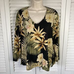 Chico's Travelers Slinky Black Multicolored Tropical Floral Print Top 3 (XL)